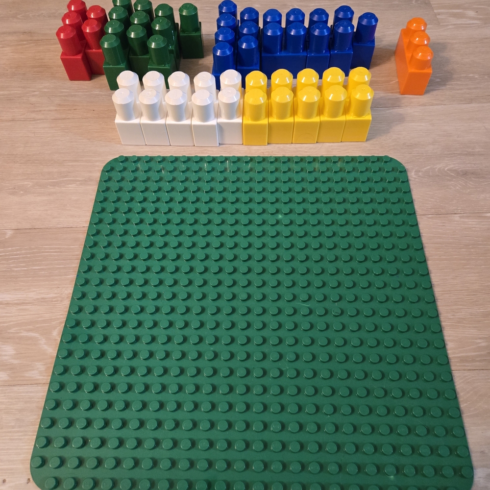 Mega Colorful Building Blocks Set with Green Base.